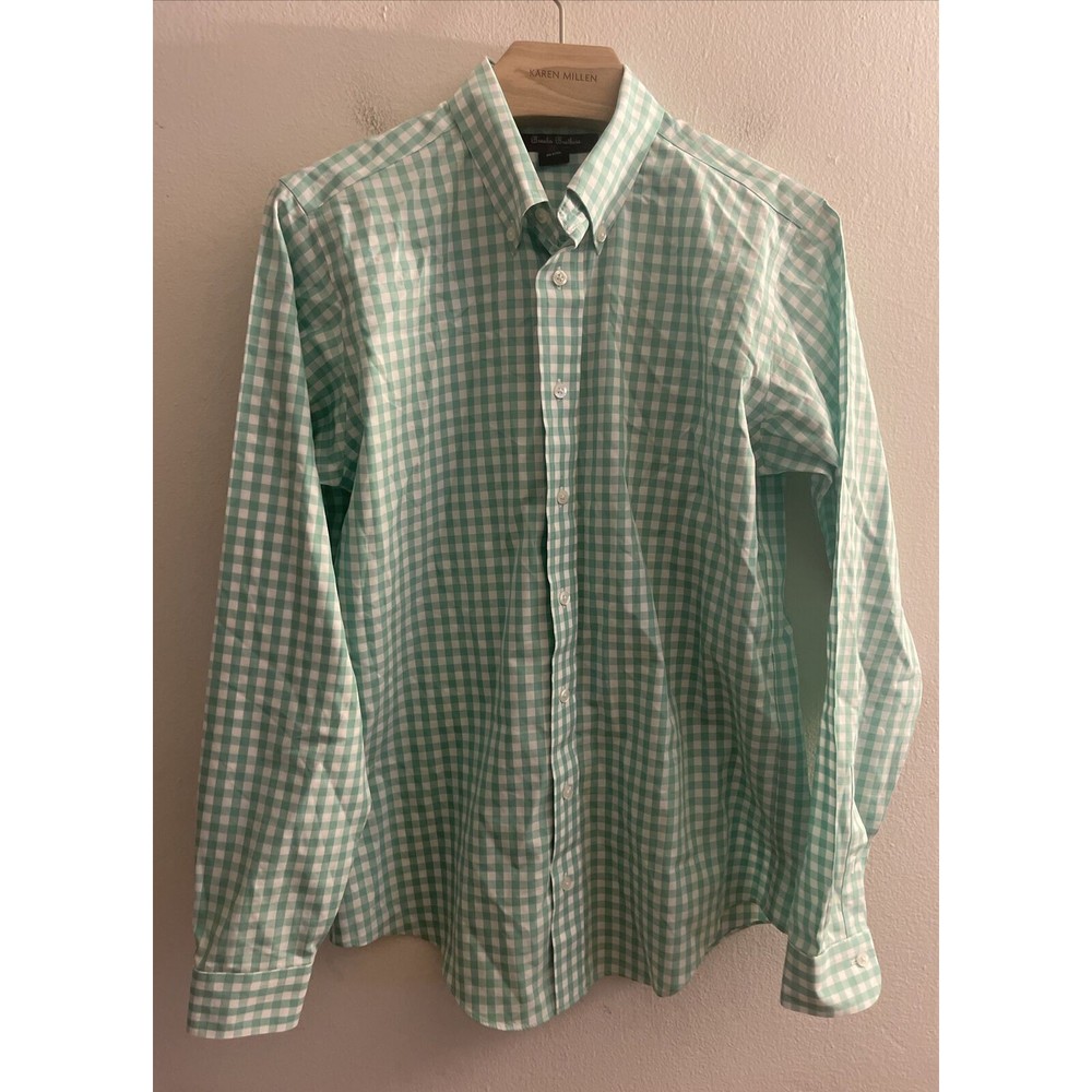 Brooks Brothers Red Fleece Shirt Men's Green Gingham Button Down Size L